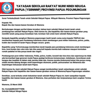surat terbuka, sekolah rakyat wilayah wamena